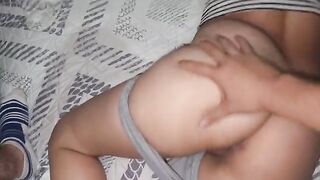 A beautiful woman has sex with her man in his pajamas, he came in her mouth