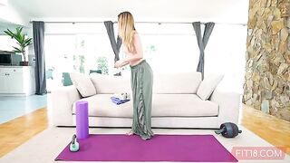 Skinny yoga enthusiast Molly Little gets her pussy filled with cum in this steamy 60FPS vid