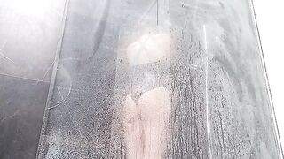 Sweet wet pussy makes a girl squirt in the shower