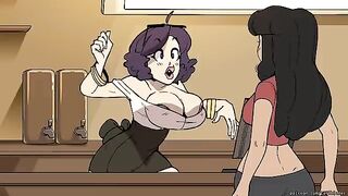 The girl is having fun with her barista at work in a steamy scene