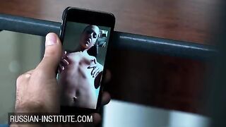 A petite girl masturbates with a toy on a video call with her boyfriend