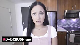 Mila Monet, with her slim figure and enhanced 34D curves, gets banged by stepdad