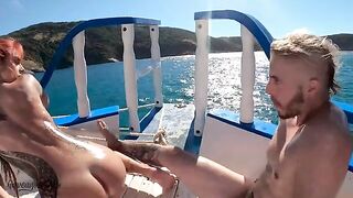 Amateur couple fucked outdoors on the boat by a voyeur