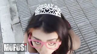 Jordi El Nino Polla surprises Kitty Love with a birthday gift on the street in this steamy Mofos scene