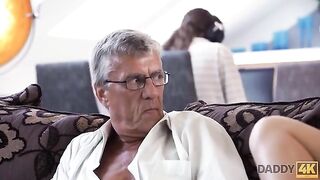 Old man fucks his son's young girlfriend hard
