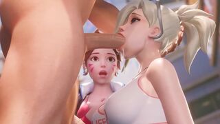 Mercy teaches DVA to make a deepthroat move in 3D Overwatch porn