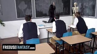 Hot teacher Valentina Nappi fucked by three students in the classroom