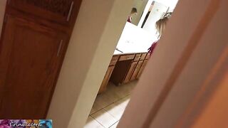 A stepmom prepares for bed while her stepson watches and indulges in self-pleasure