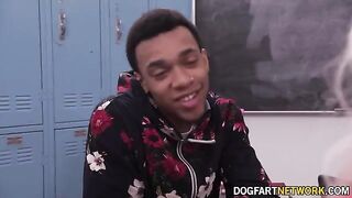 Blonde Heather Honey receives double penetration from two large black partners