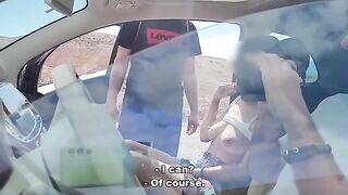 The guy made a sexual gesture to passers-by and received a cumshot on his dick