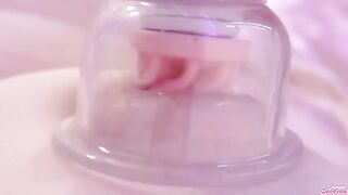 4 times cum, nipples and clit erected by sucking toy, a wild solo ride!