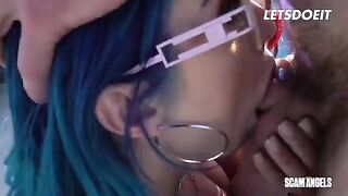 Two sexy babes shared a big cock in a steamy threesome with Emily Willis and Jewelz Blu