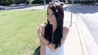 Amateur teen Mia Hurley shows her tits for money