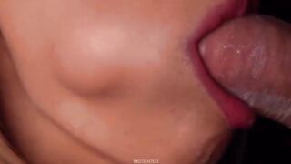 Horny babe broke the condom and got all cum in her mouth in this steamy ASMR scene