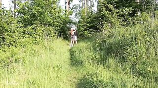 Babe fucked hard by a guy with a huge dick in the forest