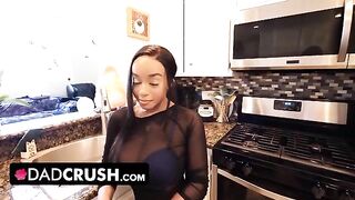 Innocent busty ebony stepdaughter Lily Starfire doesn't wear a bra at home