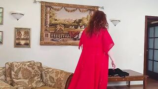 A curvy redhead MILF seduces her stepson to fuck her hard in the ass