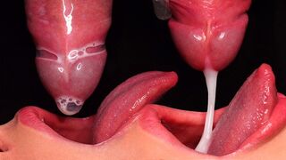 Close up action with the best condom milking blowjob performance