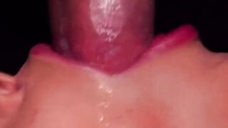 Close up action with the best condom milking blowjob performance