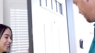 A tiny chick gets her cunt smashed by a big dick in HD