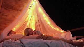 A couple has romantic sex right in nature, with long foreplay