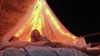 A couple has romantic sex right in nature, with long foreplay