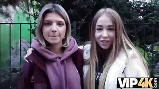 First time with two guys for a young beauty in VIP4K style