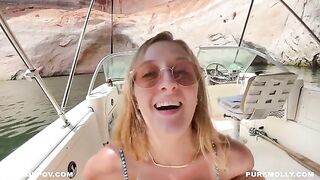 Busty Molly Pills gets fucked on a boat in POV by horny hiking couple
