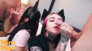 Two kitties got cum in ass during an intense orgy with Anna Batman