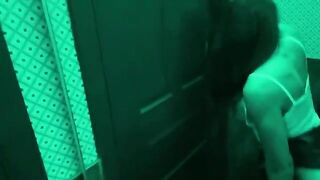 A woman has sex with her roommate in the toilet bar