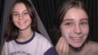 Submissive teen gets her pussy railed and cummed on by a big cock