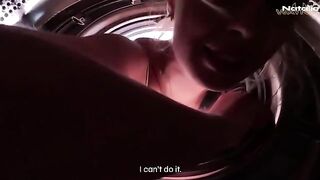 Pervert stepbrother takes advantage of a girl stuck in the washing machine