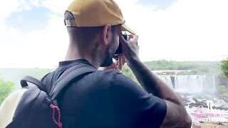 Petite babe gets fucked hard by her boyfriend under the waterfall in nature