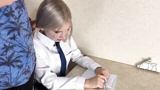 A cute girl was fucked by her tutor on the table