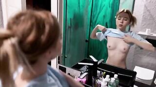 The girl arranged a humble surprise for her boyfriend in the bathroom