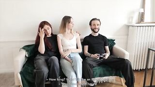 Two French beauties share a cock of lucky amateur in an intense threesome