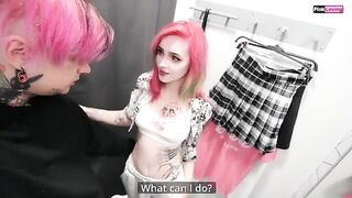 Rubbing her pussy on the dick of a consultant in a dressing room