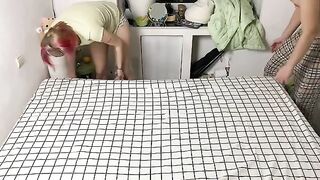 The guy checks the strength of the newlyweds' marriage bond
