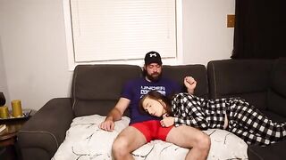 Stepmom took a risky creampie on the couch, right on the sofa