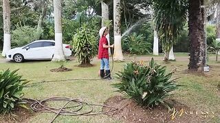 Hot threesome sex with friends and the gardener