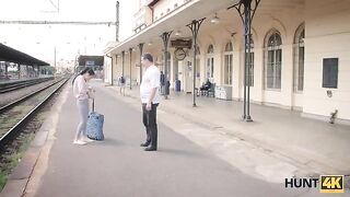 Hunter caught a girl at the train station and fucked her for cash