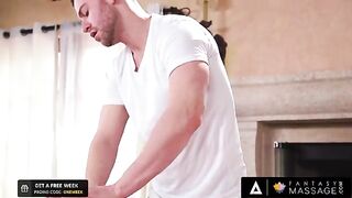 Elena Koshka seduces her boyfriend's masseur with oil massage
