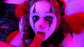 The kinky clown made a blowjob and got a facial from a slutty girl