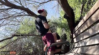 Busty girl almost gets caught giving a blowjob by the lake three times!