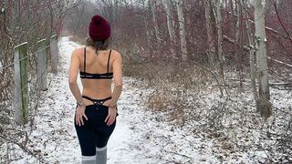 Huge double creampie for hotwife in snowstorm, husband and friend finish inside her