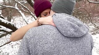 Huge double creampie for hotwife in snowstorm, husband and friend finish inside her