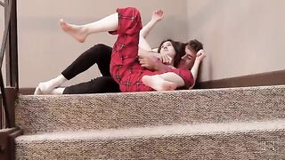A pervert guy fucked his stepsister on the stairs of their house
