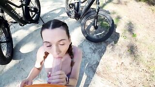 The tourist hired a petite cyclist for a passionate and thrilling ride