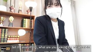 The gardener fucks the Asian teacher in the classroom hard