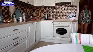 Babe fucked in the kitchen by a man with a big cock